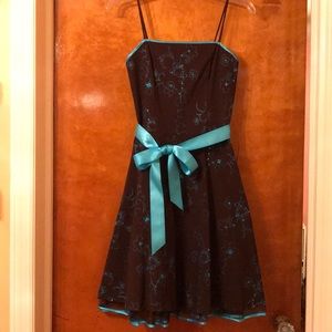 NWOT Embroidered Cocktail Dress in Brown/Turquoise